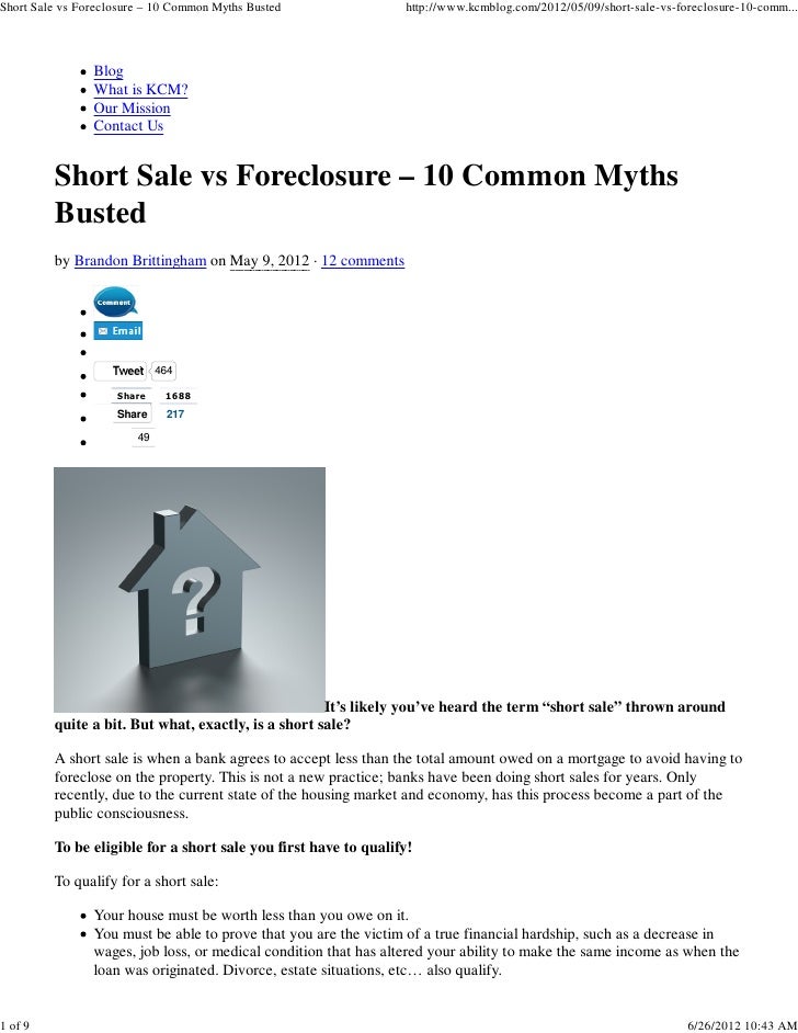 Short Sale vs Foreclosure 10 common myths busted