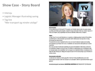Show Case - Story BoardIntervjuLogistic Manager illustrating savingTag line ”Mer transport og mindre utslipp”