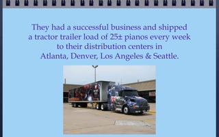 They had a successful business and shipped
a tractor trailer load of 25± pianos every week
         to their distribution ...
