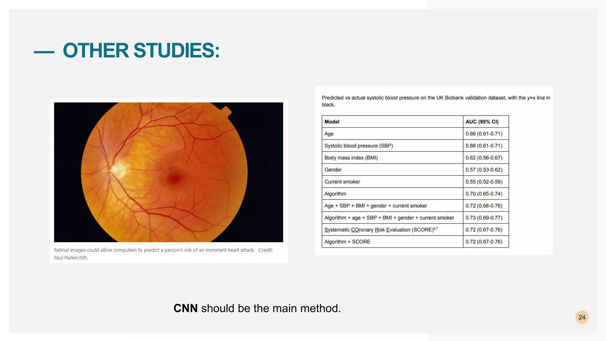24
— OTHER STUDIES:
CNN should be the main method.
 