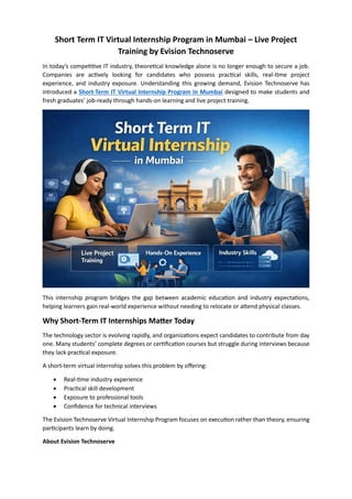 Short Term IT Virtual Internship Program in Mumbai - Live Project ...