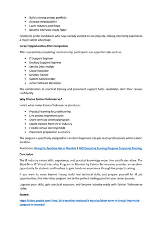 Short Term IT Virtual Internship Program in Mumbai - Live Project ...