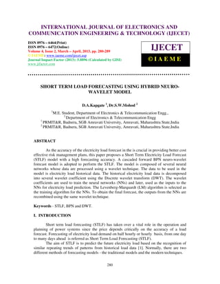 Short term load forecasting using hybrid neuro wavelet model | PDF