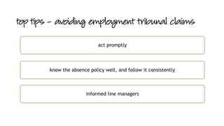 act promptly 
know the absence policy well, and follow it consistently 
informed line managers  