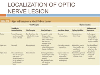 LOCALIZATION OF OPTIC
NERVE LESION
 