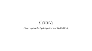 Cobra
Short update for Sprint period end 14-11-2016
 