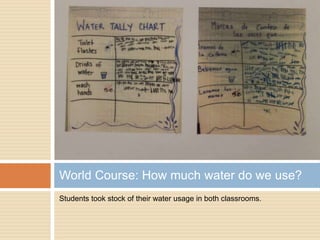 Students took stock of their water usage in both classrooms.
World Course: How much water do we use?
 