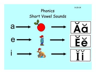 Phonics 
Short Vowel Sounds 
a 
e 
i 
9-29-14 
 