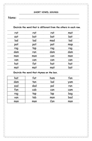 Short vowel sounds worksheets | PDF