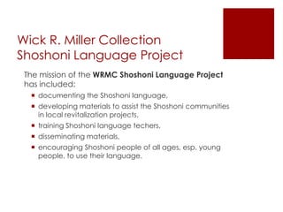 The Shoshoni Language: From Oral Tradition to the Digital Age | PPTX