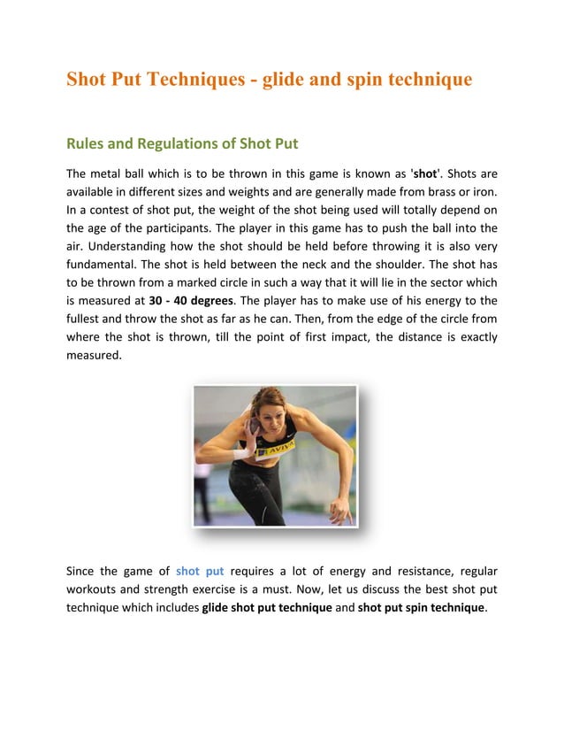 Shot Put Techniques glide and spin technique PDF