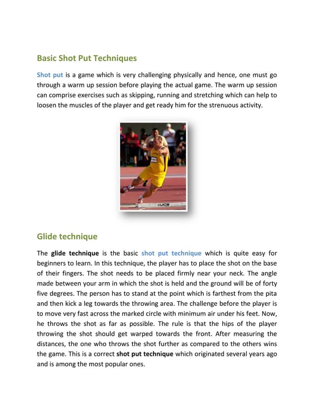 Shot Put Techniques glide and spin technique PDF