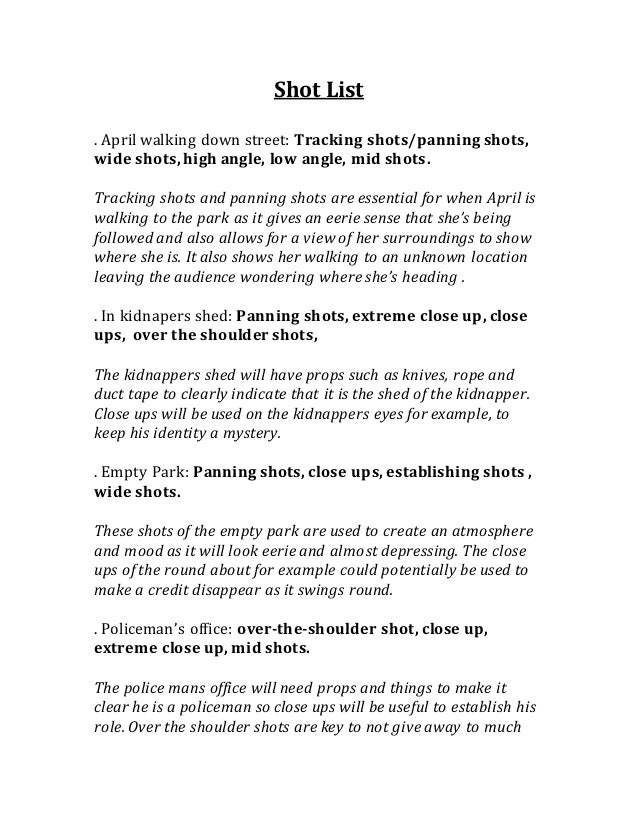 shot list original ideas
