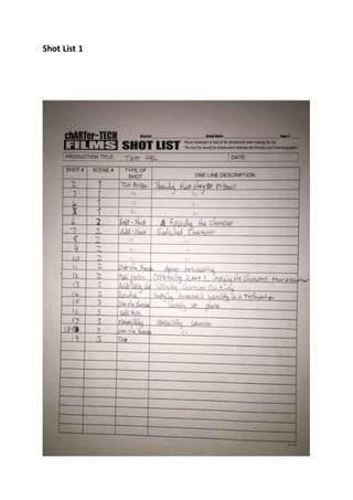 Shot List 1
 