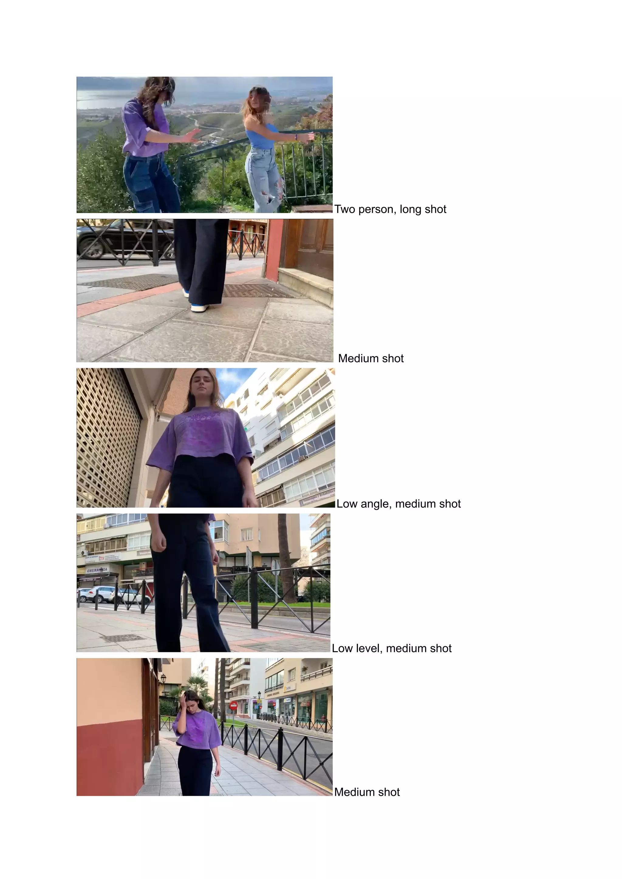 Two person, long shot
Medium shot
Low angle, medium shot
Low level, medium shot
Medium shot