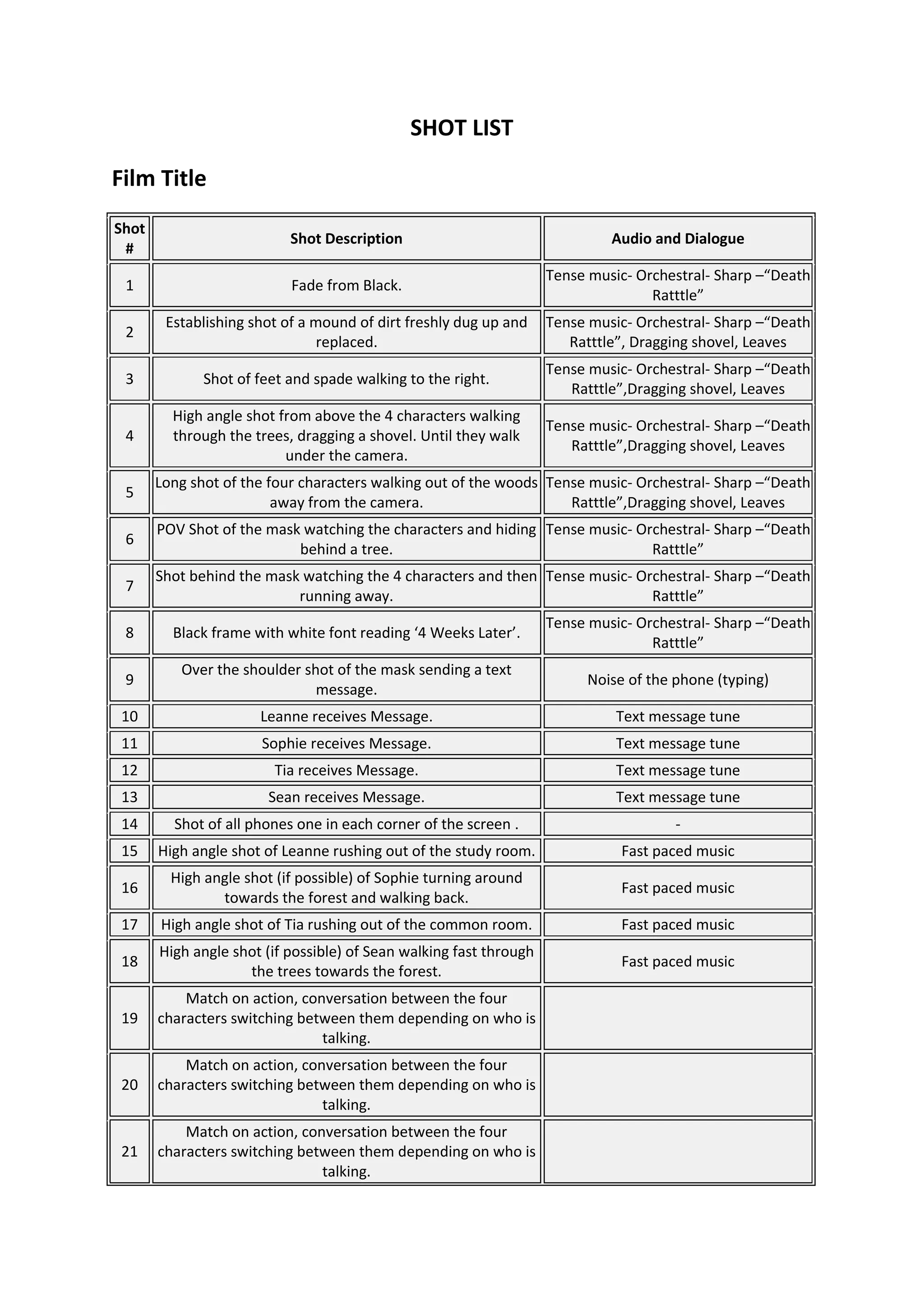 Shot List | DOCX