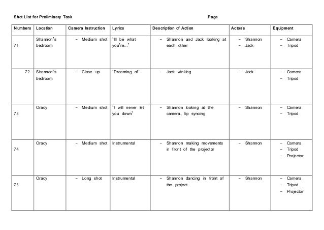 Shotlist template 8