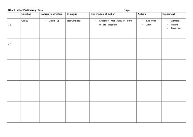 Shotlist template 8 Shotlist template 8