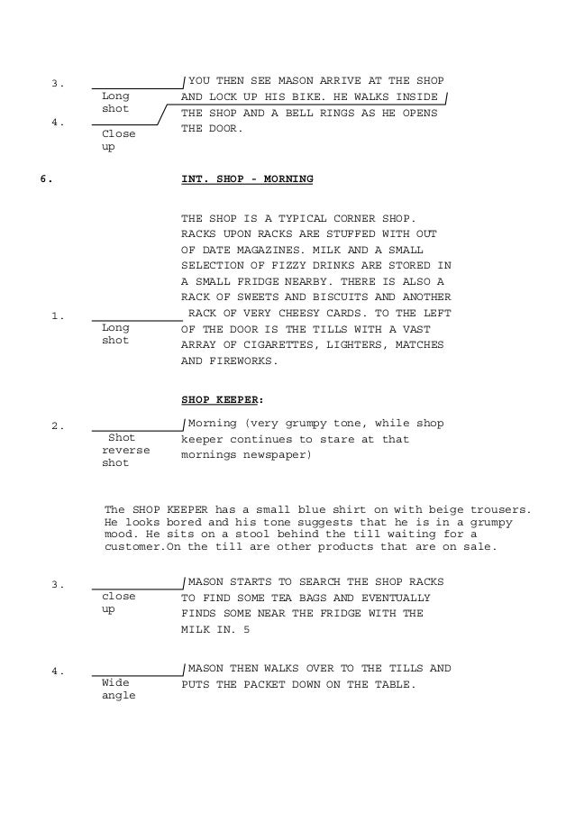 Shots in screenplay