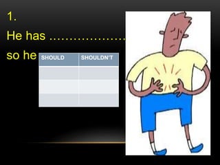 1. 
He has .………………. 
so he SHOULD SHOULDN’T 
 