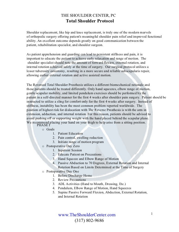 Shoulder replacementprotocol