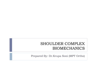 SHOULDER COMPLEX
BIOMECHANICS
Prepared By: Dr.Krupa Soni (MPT Ortho)
 