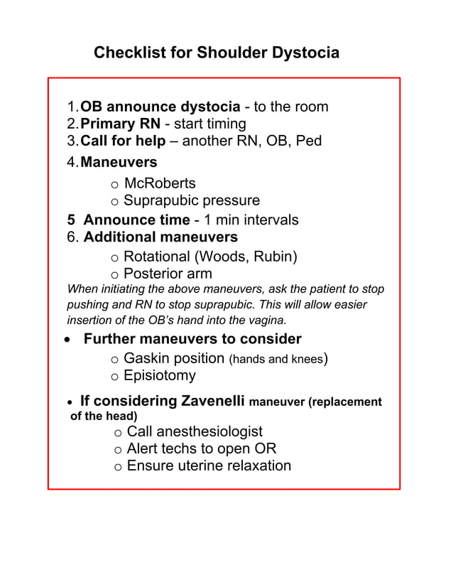 Checklist for Shoulder Dystocia PDF
