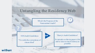 withum.com
withum.com
Untangling the Residency Web
What’s the Purpose of the
Nonresident Audit?
NYS Audit Guidelines
“To v...