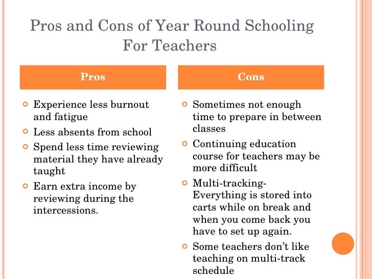 Pros and cons of year round school essay