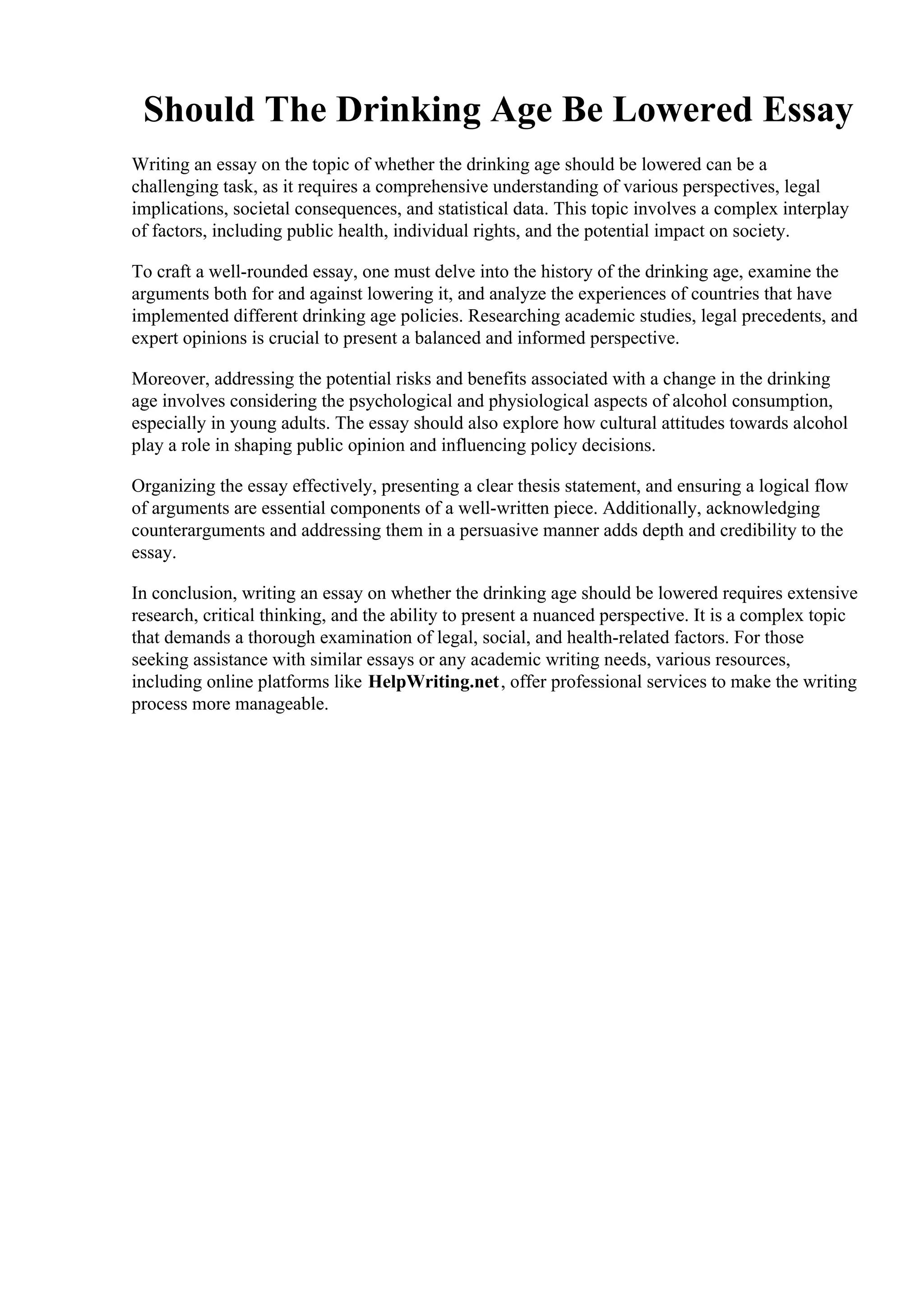 Should the drinking age be lowered essay pdf
