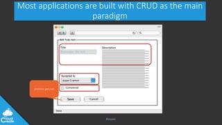 @jeppec
Most applications are built with CRUD as the main
paradigm
Intention gets lost
 