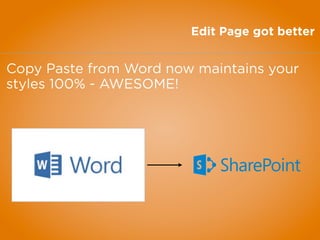 Edit Page got better
Copy Paste from Word now maintains your
styles 100% - AWESOME!
 