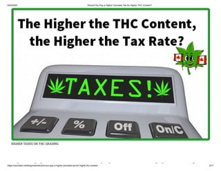 6/22/2020 Should You Pay a Higher Cannabis Tax for Higher THC Content?
https://cannabis.net/blog/news/should-you-pay-a-higher-cannabis-tax-for-higher-thc-content 2/17
HIGHER TAXES ON THC GRADING
h ld i h bi f
 