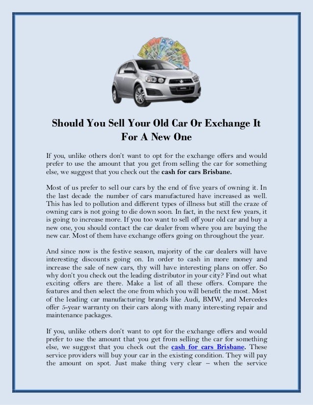 Sell Your Old Car Or Exchange 