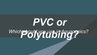 Which should you use in Aquaponics?
PVC or
Polytubing?
 