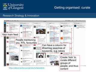Getting started: 1st steps
• Identify what type of blogger you'll be
(personal/professional)
• Start your own blog or contribute to a group blog
• Use your social media audit to find a blogger role model
• Identify your audience
• Start blogging and assess things in three months time
 
