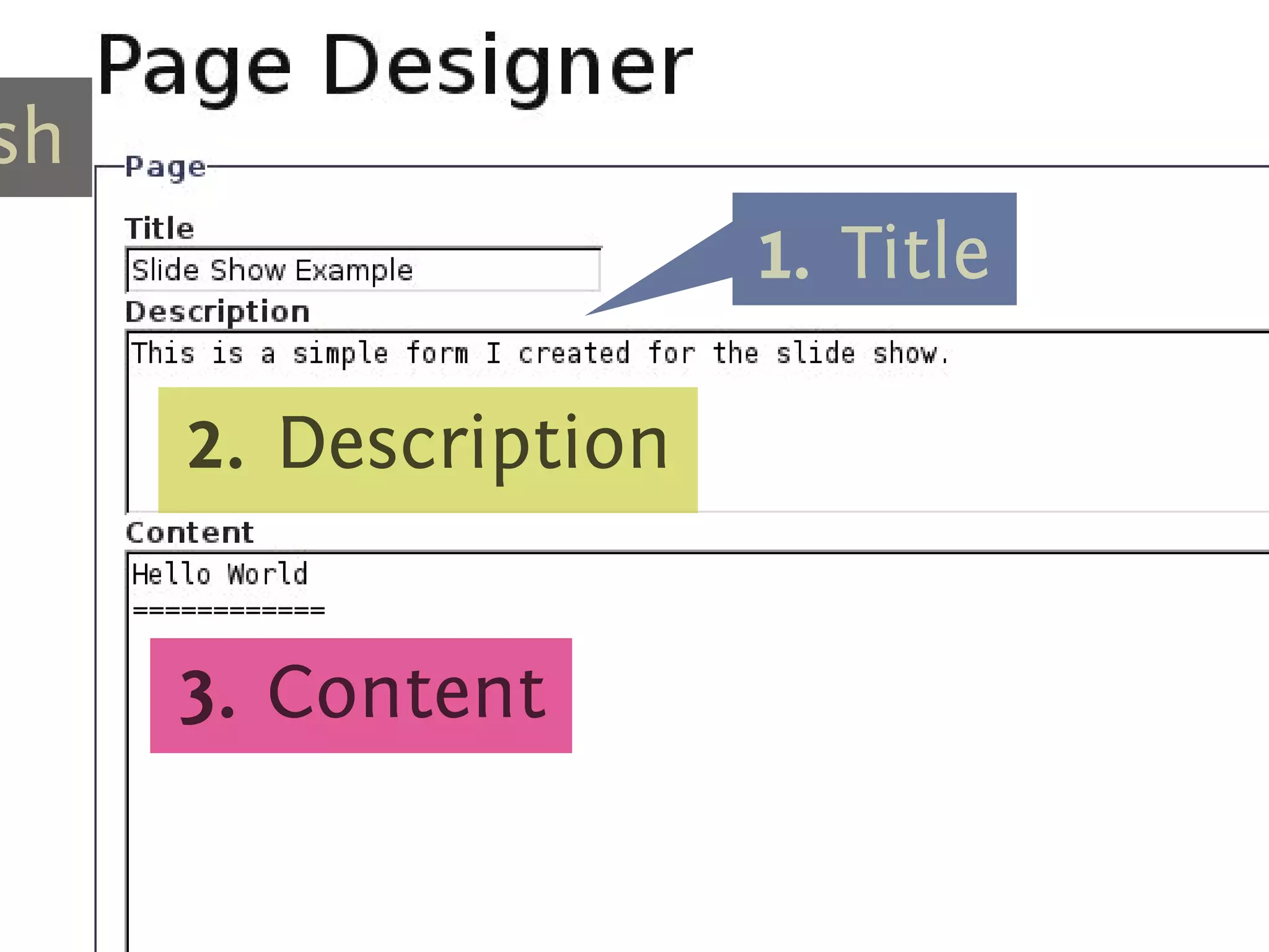 .




sh
                       1
                       . . Title



     2
     . . Description




     3
     . . Content   .
 