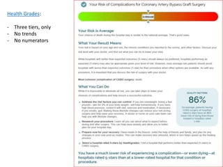 Health Grades:
- Three tiers, only
- No trends
- No numerators
 