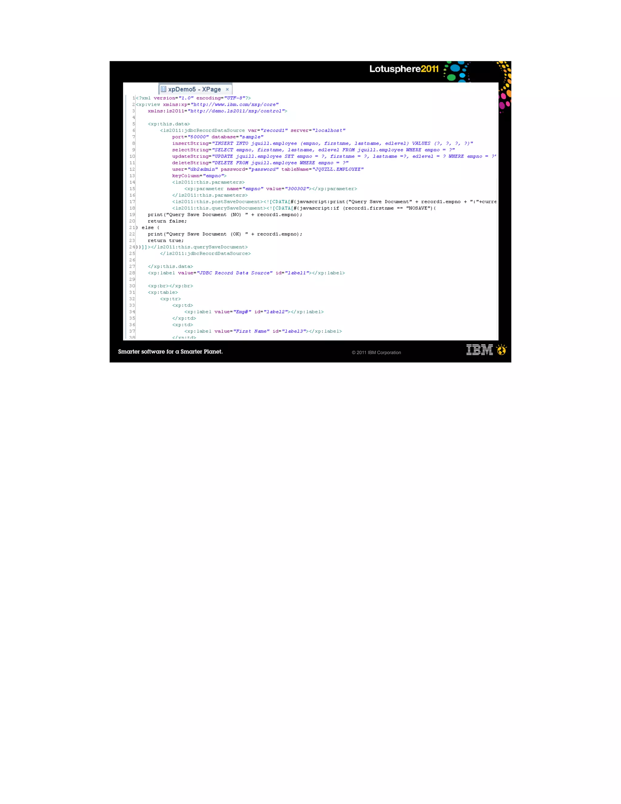 Connecting to RDBMS(2)
●

●

●




                         © 2011 IBM Corporation
 