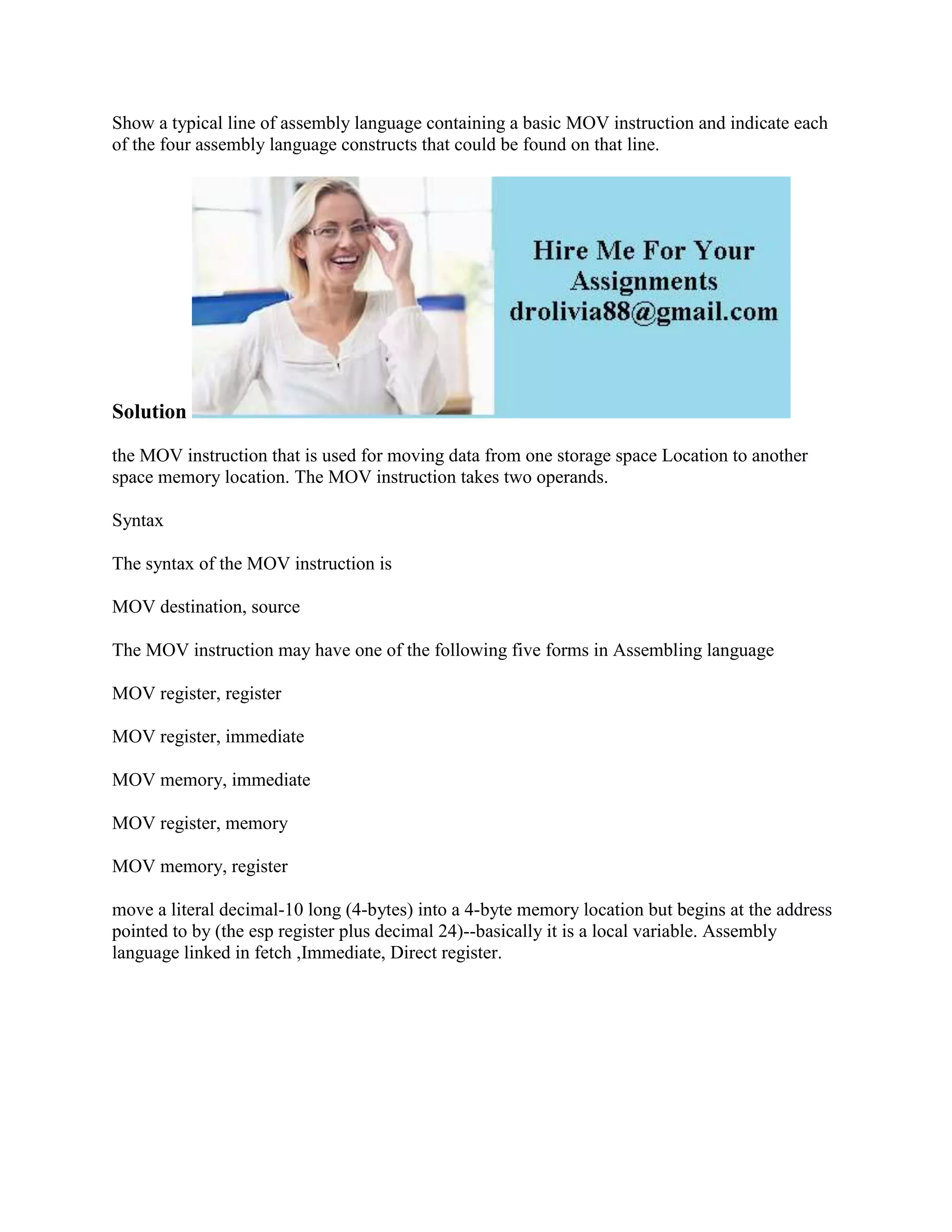 Show a typical line of assembly language containing a basic MOV instru.docx