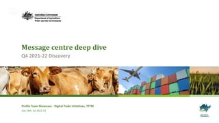 Message centre deep dive
Q4 2021-22 Discovery
Profile Team Showcase - Digital Trade Initiatives, TFTM
July 18th, Q1 2022-23
 
