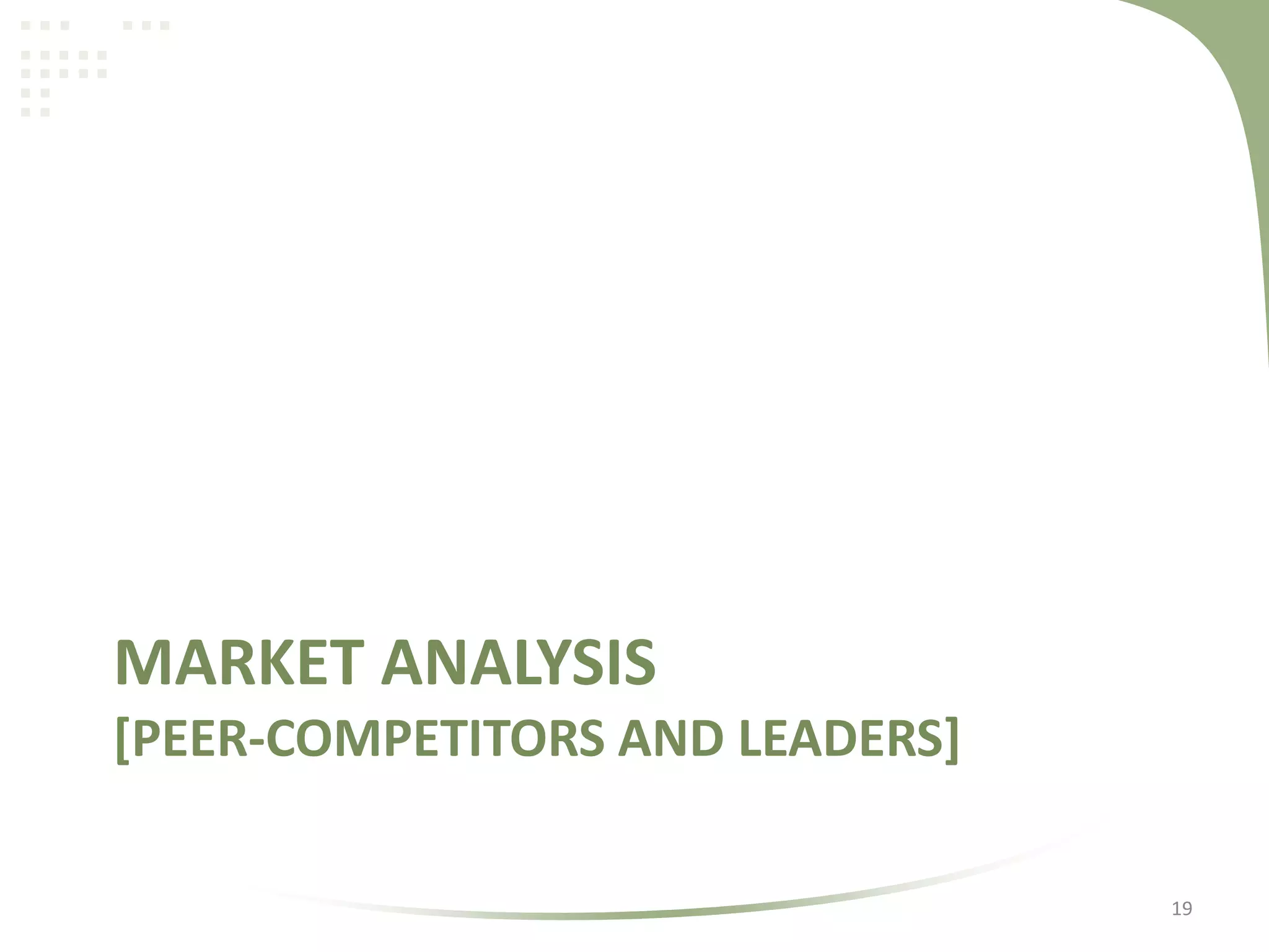 MARKET ANALYSIS
[PEER-COMPETITORS AND LEADERS]
19

 