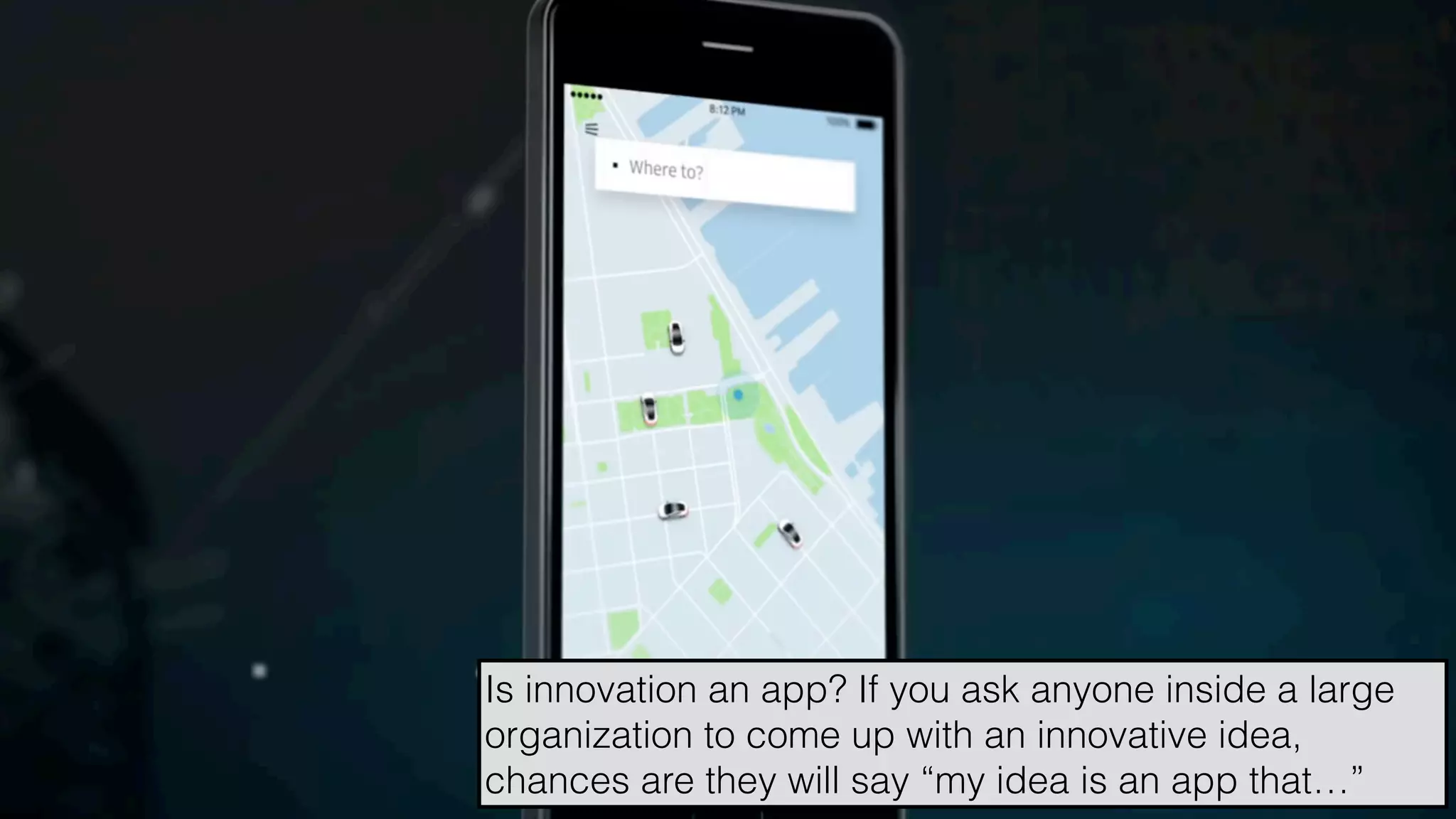 hello@laurenthaug.com © 2017
Is innovation an app? If you ask anyone inside a large
organization to come up with an innovative idea,
chances are they will say “my idea is an app that…”
 