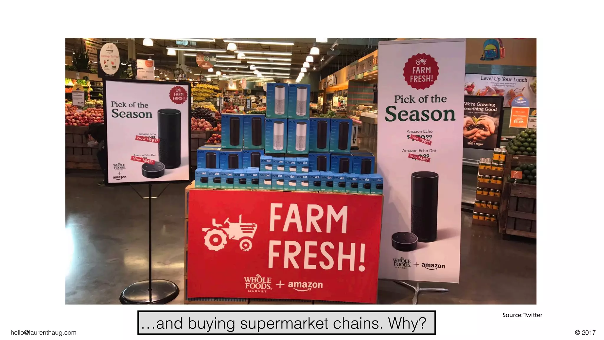 hello@laurenthaug.com © 2017
Source:Twitter
…and buying supermarket chains. Why?
 