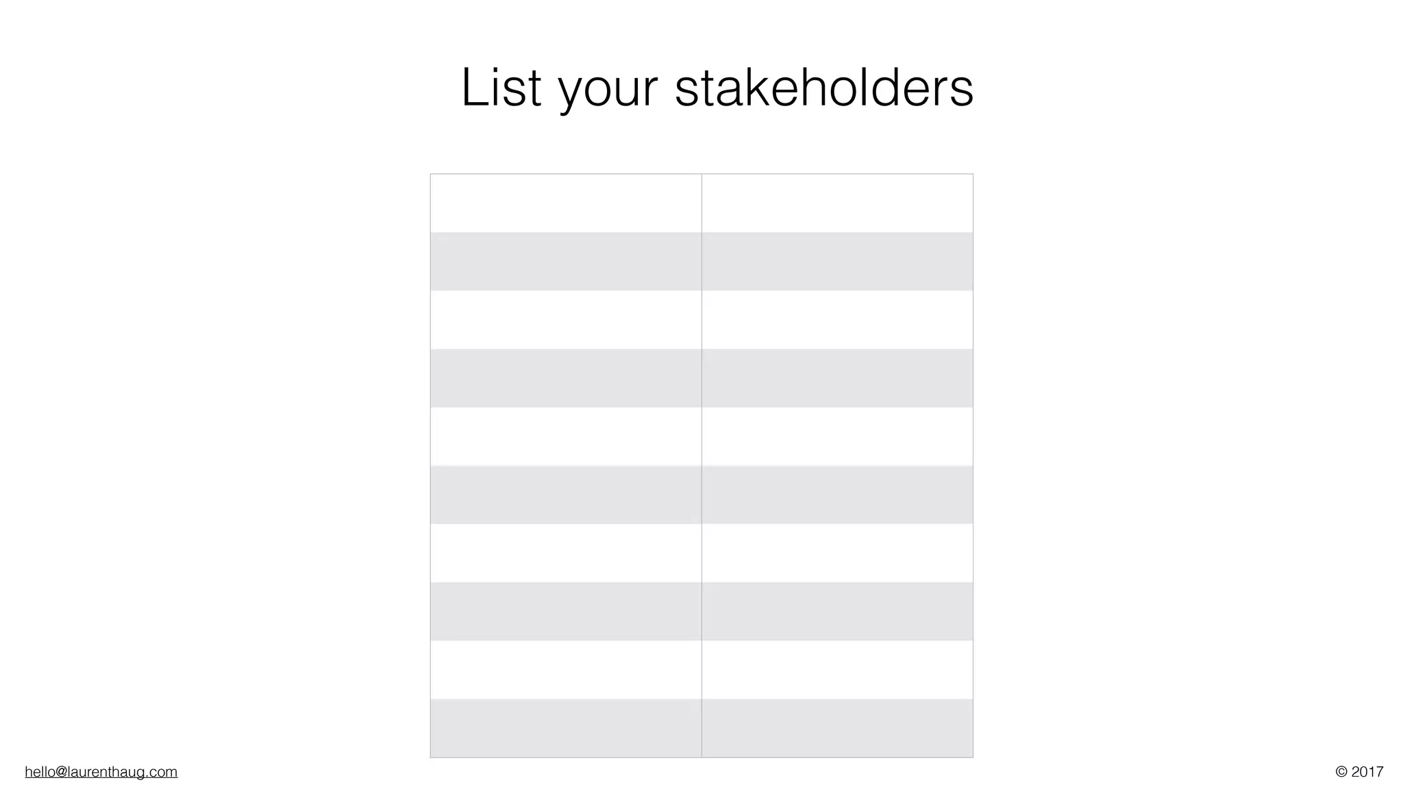 hello@laurenthaug.com © 2017
List your stakeholders
 