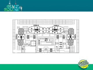 FICHA TÉCNICA ENDEREÇO : QI 19, Lotes 13, 15, 17, 19, 21, 23, 25, 27, 29, 31, 33, 35, 37, 39 e 41, Taguatinga - DF. ÁREA DO TERRENO : 11.043,00m² NÚMERO DE TORRES : 4 torres residenciais NÚMERO DE PAVIMENTOS :  Torres A e D: 02 subsolos, 01 térreo e 19 pavimentos tipo  Torres B e C: 02 subsolos, 01 térreo e 23 pavimentos tipo  UNIDADES POR PAVIMENTO : 04 unidades de 3Q e 02 unidades de 2Q NÚMERO DE ELEVADORES :  Torres A e D: 03  Torres B e C: 03 + 01 de emergência  NÚMERO DE VAGAS : 514 Área privativa : 62m² (2 quartos) / 81 a 87m² (3 quartos) Total de unidades : 504 unidades, sendo 168 de 2 quartos e 336 de 3 quartos 