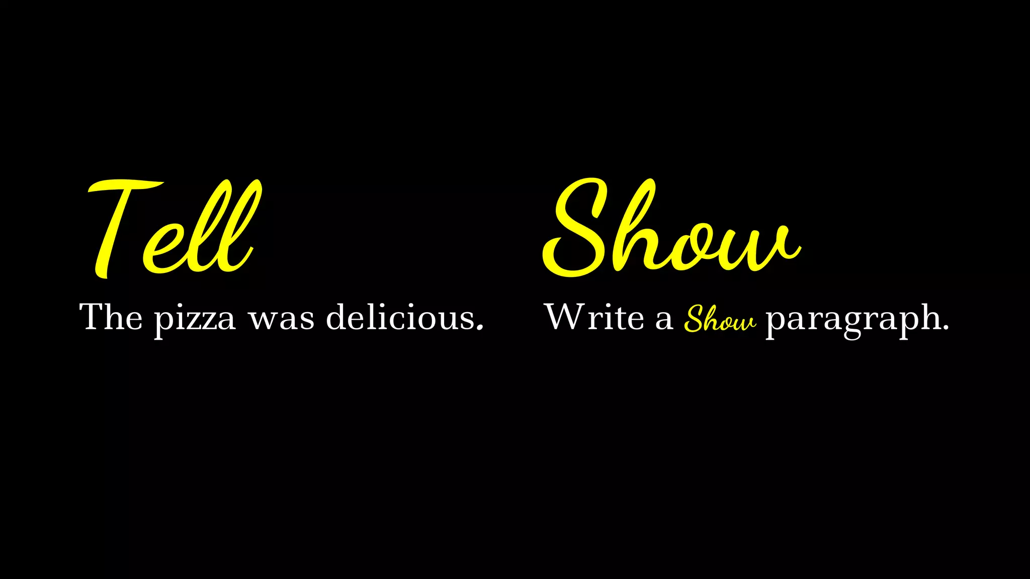 The pizza was delicious. Write a Show paragraph.
Tell Show
 