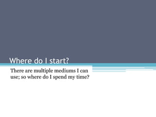 Where do I start?
There are multiple mediums I can
use; so where do I spend my time?
 