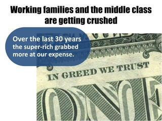 Working families and the middle class
         are getting crushed
Over the last 30 years
the super-rich grabbed
more at our expense.
 