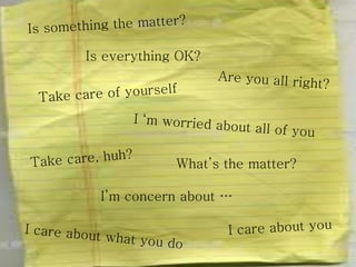 Is everything OK?
What’s the matter?
I’m concern about …
 